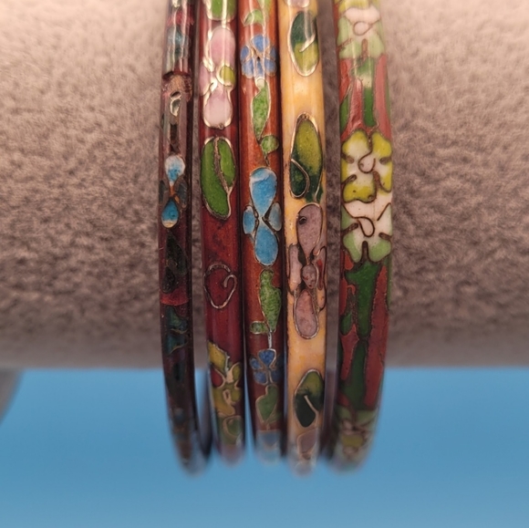 1 Vintage Cloisonne Bangle Brass Enamel - Picture 5 of 9